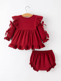 Christmas Baby Girls Red Lace Bow Bloomer Set - 2