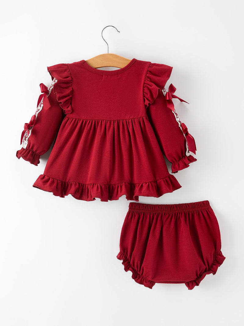 Christmas Baby Girls Red Lace Bow Bloomer Set - 2