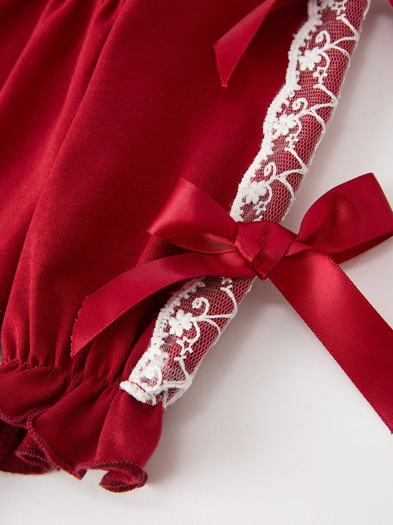 Christmas Baby Girls Red Lace Bow Bloomer Set - 4