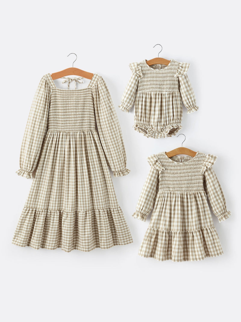Mommy & Me Fall Plaid Dresses & Baby Bubble - 2