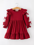 Christmas Girls Red Lace Bow Ruffle Dress - 1