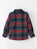 Christmas Boys Red Navy Plaid Button Down Shirt - 2