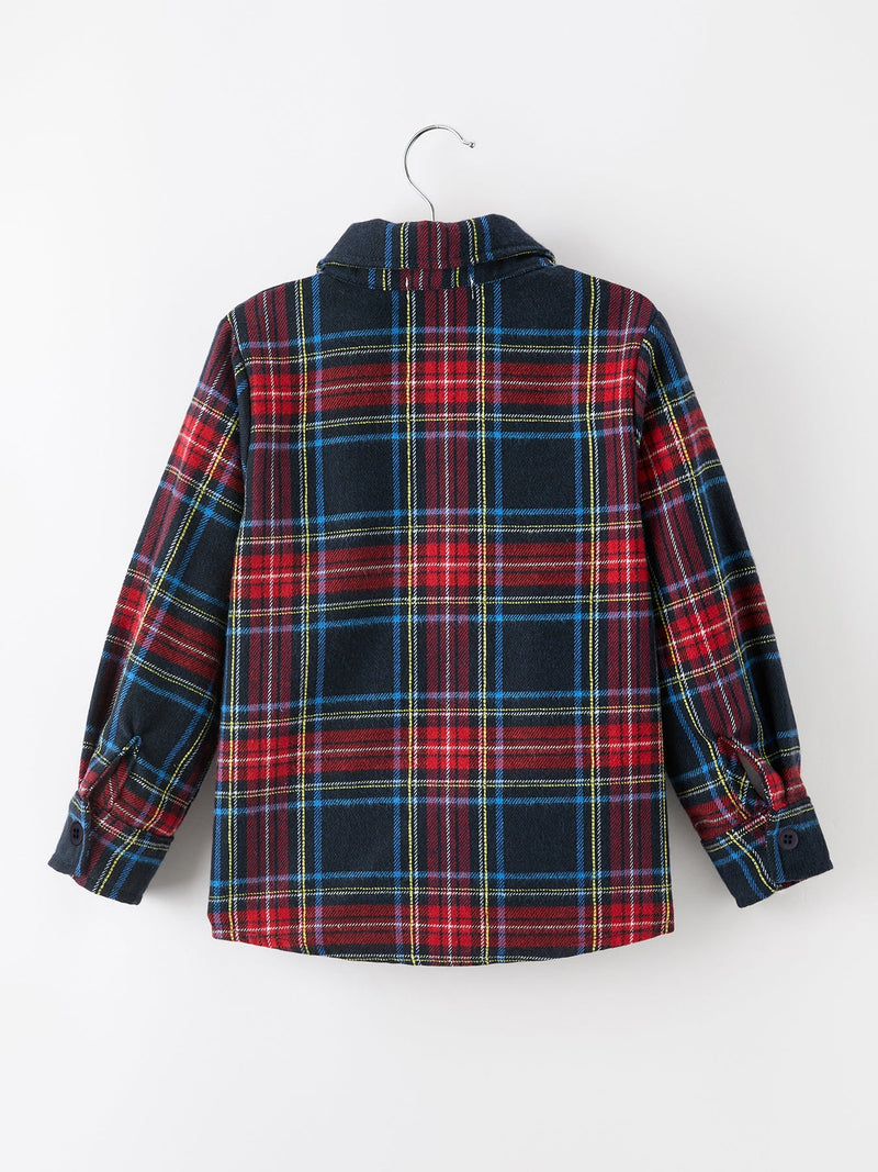 Christmas Boys Red Navy Plaid Button Down Shirt - 2