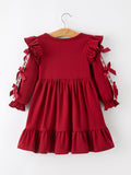 Christmas Girls Red Lace Bow Ruffle Dress - 2