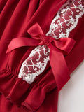 Christmas Girls Red Lace Bow Ruffle Dress - 4