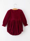 Baby Girls Christmas Burgundy Velvet Plaid Bow Romper - 2