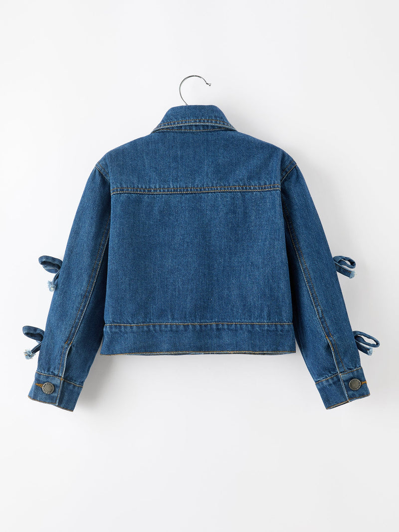 Girls Denim Bow Sleeve Button-Front Jacket - 2
