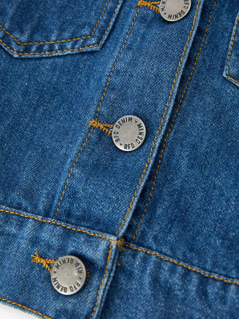 Girls Denim Bow Sleeve Button-Front Jacket - 4