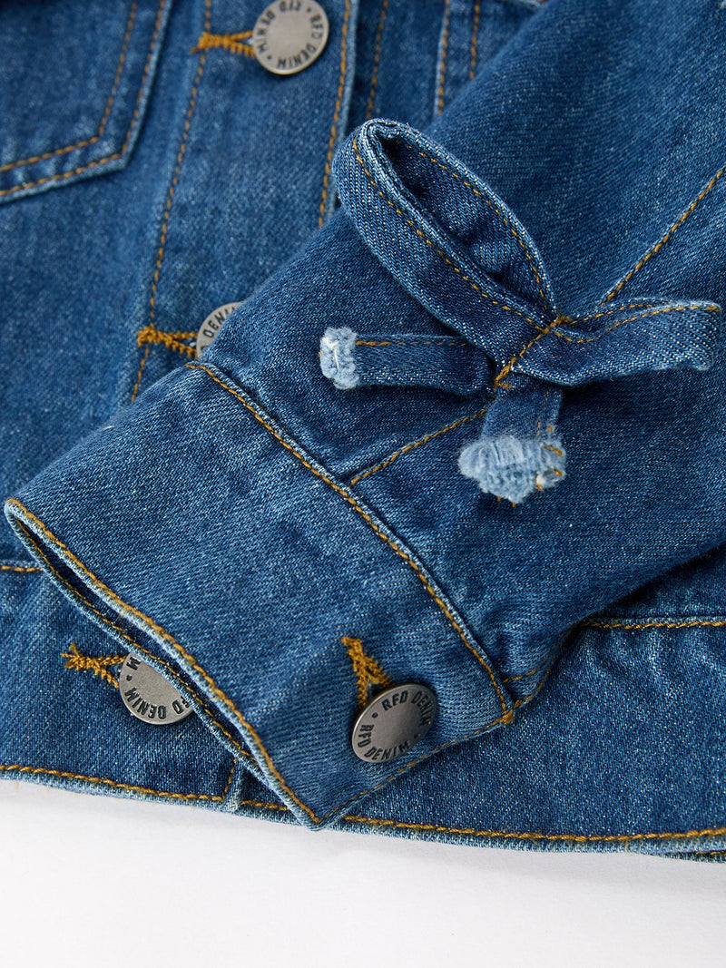 Girls Denim Bow Sleeve Button-Front Jacket - 5