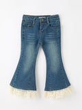 Girls Denim Lace Trim Bell Bottom Jeans - 1