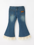 Girls Denim Lace Trim Bell Bottom Jeans - 2