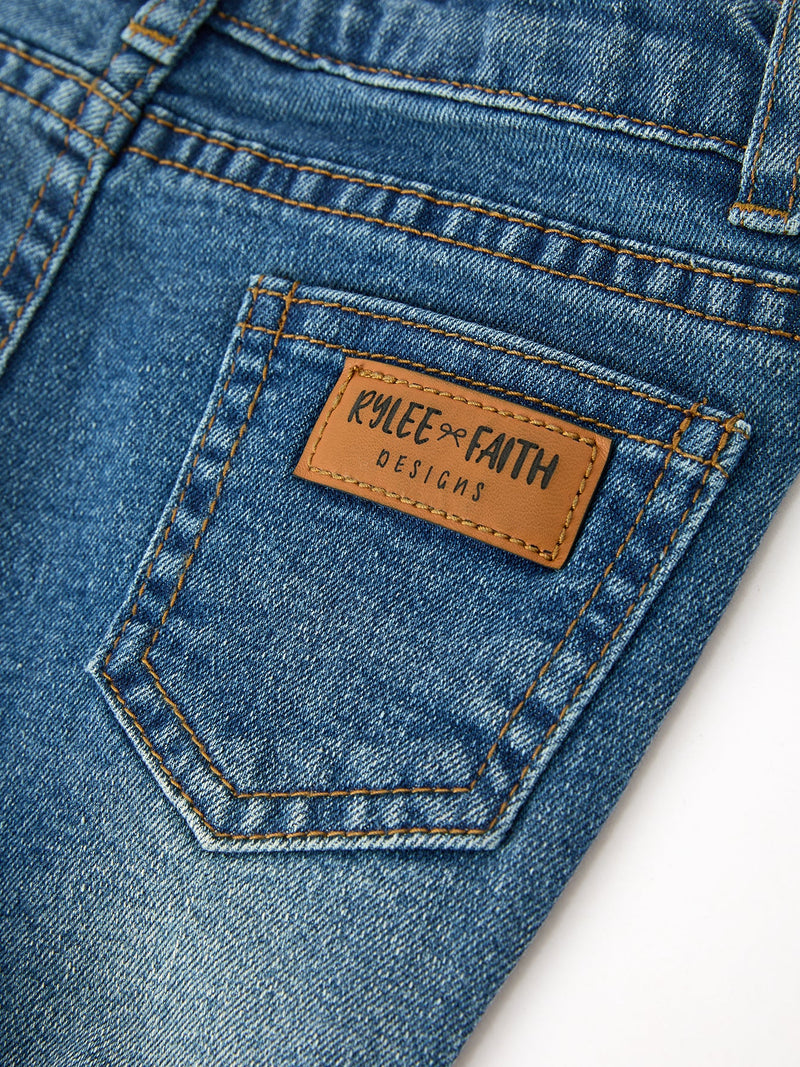 Girls Denim Lace Trim Bell Bottom Jeans - 4