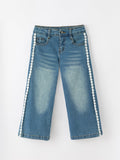 Girls Denim Daisy Lace Trim Wide Leg Jeans - 1