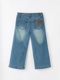 Girls Denim Daisy Lace Trim Wide Leg Jeans - 2