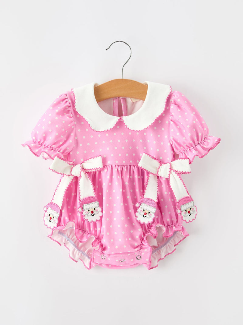 Christmas Baby Girls Santa Bow Peter Pan Collar Romper - 1