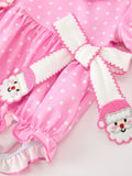 Christmas Baby Girls Santa Bow Peter Pan Collar Romper - 3