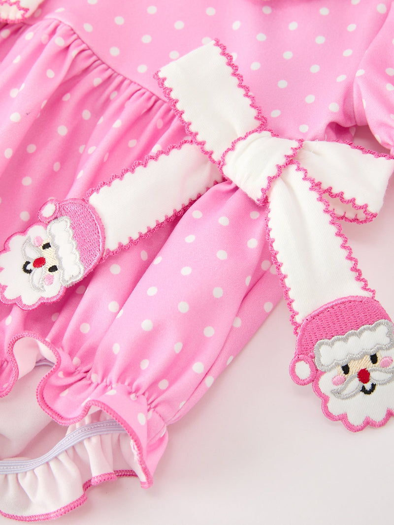 Christmas Baby Girls Santa Bow Peter Pan Collar Romper - 3