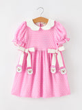 Christmas Girls Santa Bow Peter Pan Collar Dress - 1