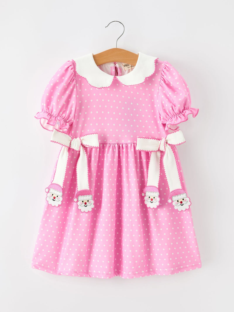 Christmas Girls Santa Bow Peter Pan Collar Dress - 1