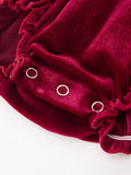 Baby Girls Christmas Burgundy Velvet Plaid Bow Romper - 5