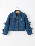 Girls Denim Bow Sleeve Button-Front Jacket - 1