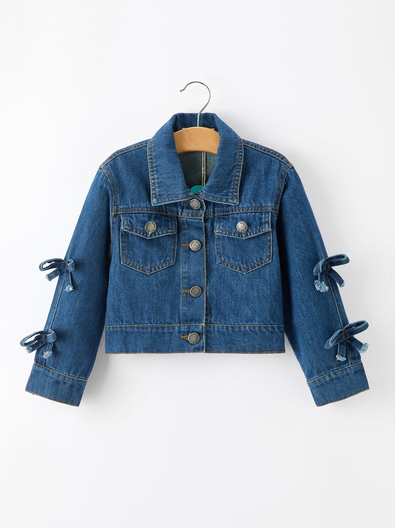 Girls Denim Bow Sleeve Button-Front Jacket - 1