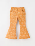 Fall Girls Pumpkin Bow Bell Bottom Pants - 1