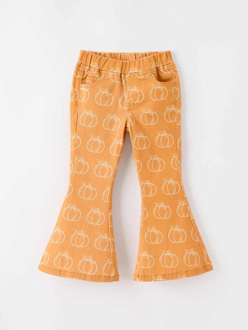Fall Girls Pumpkin Bow Bell Bottom Pants - 1