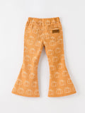 Fall Girls Pumpkin Bow Bell Bottom Pants - 2