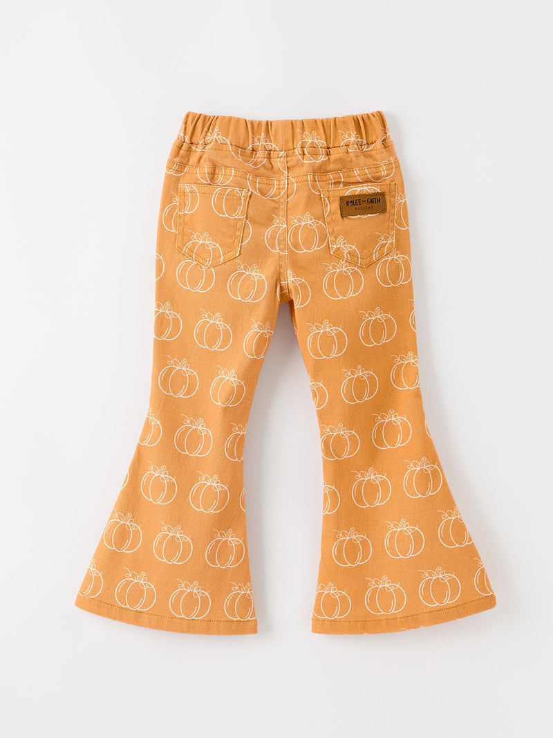Fall Girls Pumpkin Bow Bell Bottom Pants - 2