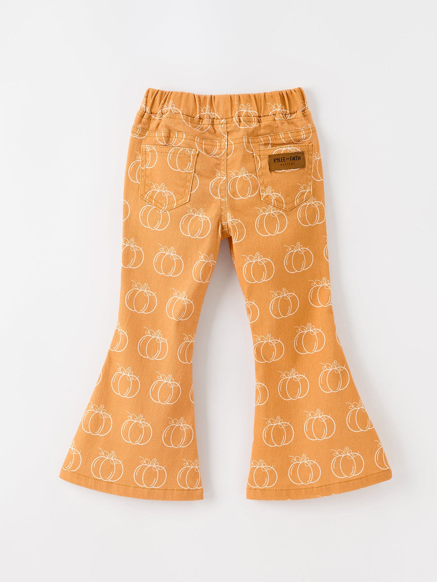 Fall Girls Pumpkin Bow Bell Bottom Pants