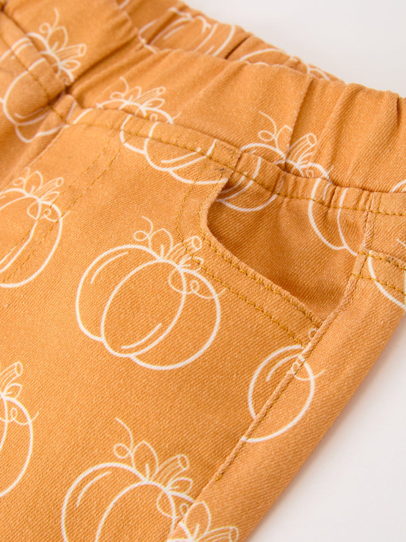 Fall Girls Pumpkin Bow Bell Bottom Pants - 3