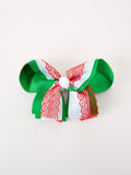 Christmas Red Lace Green Layered Bow Hair Clip 6.3 Inches - 2