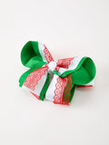 Christmas Red Lace Green Layered Bow Hair Clip 6.3 Inches - 3