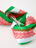 Christmas Red Lace Green Layered Bow Hair Clip 6.3 Inches - 5
