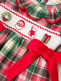 Christmas Girls Plaid Smocked Ruffle Collar Bloomer Set - 3