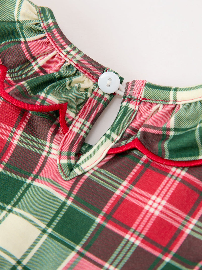 Christmas Girls Plaid Smocked Ruffle Collar Bloomer Set - 4