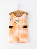 Boys Halloween Dog Pumpkin Jonjon Plaid Trim Outfit - 1