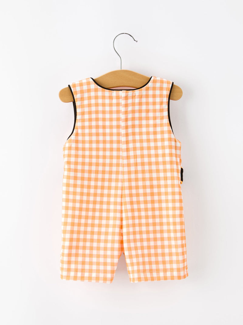 Boys Halloween Dog Pumpkin Jonjon Plaid Trim Outfit - 2