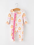 Fall Baby Girls Pumpkin Bow Ruffle Zip Romper - 1
