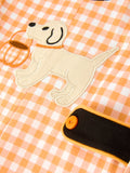 Boys Halloween Dog Pumpkin Jonjon Plaid Trim Outfit - 4