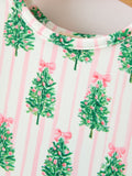 Christmas Girls Pink Stripe Tree Bow Twirl Dress - 3