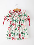 Christmas Girls Holly Jolly Bow Smocked Ruffle Dress - 1