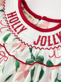 Christmas Girls Holly Jolly Bow Smocked Ruffle Dress - 3