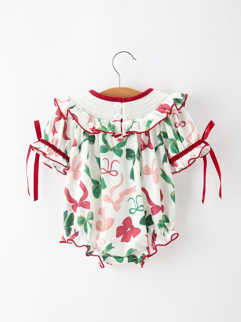 Christmas Baby Girls Holly Jolly Smocked Bubble Romper - 2