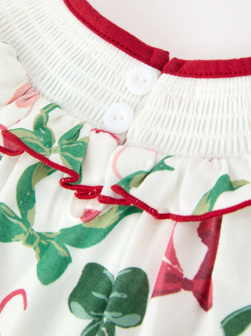 Christmas Baby Girls Holly Jolly Smocked Bubble Romper - 5