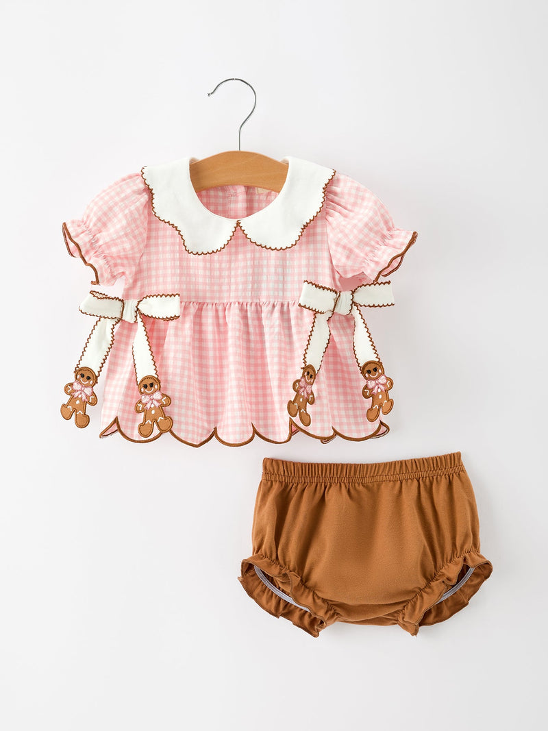 Christmas Girls Gingerbread Peter Pan Collar Bloomer Set - 1