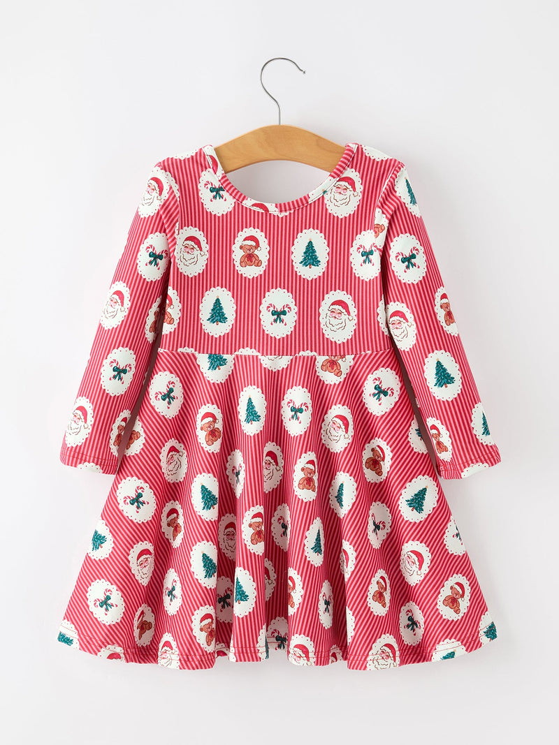 Christmas Girls' Santa and Tree Striped Dress - 2