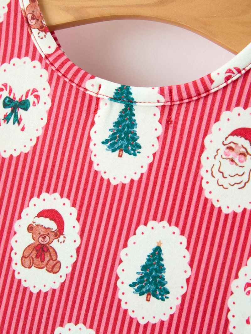 Christmas Girls' Santa and Tree Striped Dress - 3