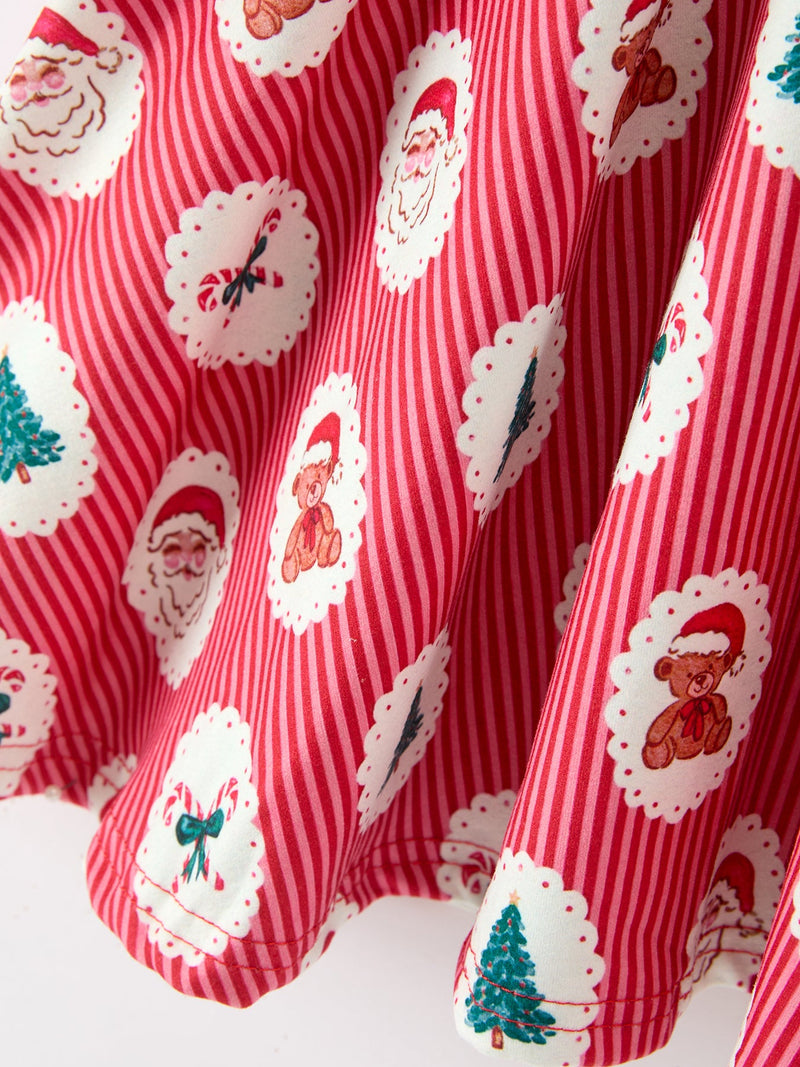 Christmas Girls' Santa and Tree Striped Dress - 5